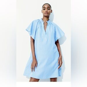 H&M Cotton Muslin A-Line Boho Tunic Dress Ruffle Collar Butterfly Sleeve